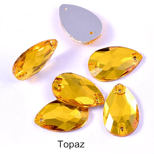 Topaz 6 размеров стеклянная Каплевидная форма пришить на Стразы Красочные пришивные камни с плоским основанием одежда для одежды Ювелирные изделия для одежды B1286 - Цвет: Topaz