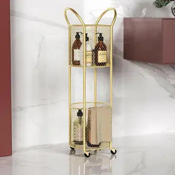 

Nordic Movable Shelf With Wheel Cylindrical Storage Basket Shelf Toilet Floor Multi-layer Storage Rack Trolley