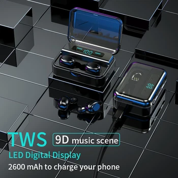 

S590 TWS Wireless Bluetooth Earphone IP67Waterproof Sport Earbuds LED Display 9DStereo Bass With 2200mah Charging bin Earphones