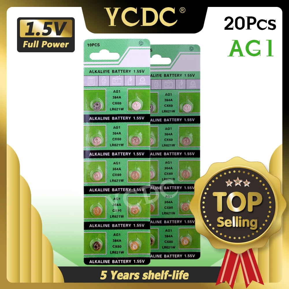 20 шт. кнопочные батарейки AG1 LR621 SR621 1 55 164 в LR621W CX60 364A TR621SW для часов игрушек