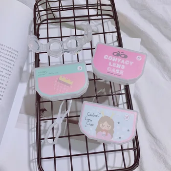 

1 PC Portable Contact Lens Case With Wearing Scissors Korean Push Flip Type Care Box With Mirror Contact Lens Companion Box
