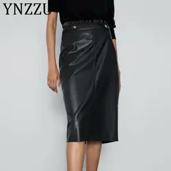 YNZZU 2020 Новый Для женщин PU Искусственная кожа юбки элегантные Офисные женские туфли с оборкой, с высокой посадкой узкие сапоги до середины