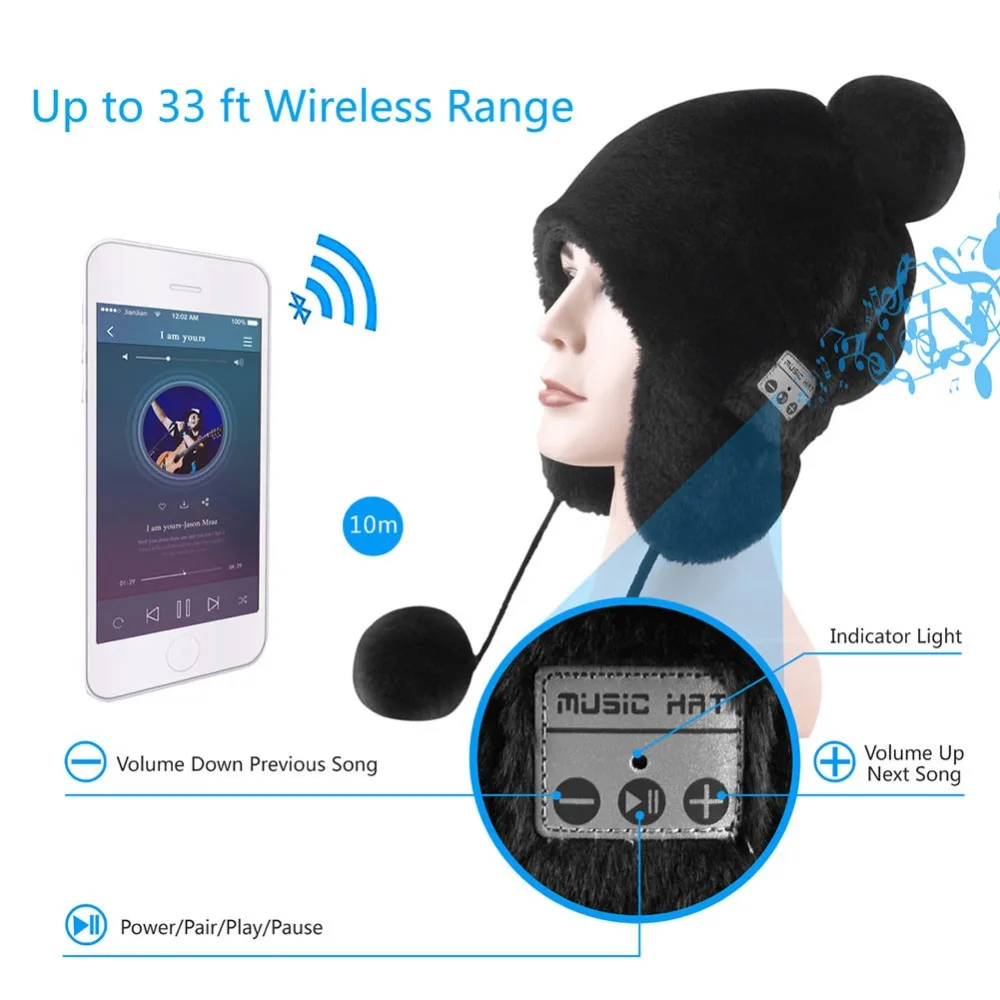 Новинка, Bluetooth стерео наушники, музыкальная шапка, зимние теплые беспроводные наушники, гарнитура с микрофоном, спортивная шапка для рождественских подарков