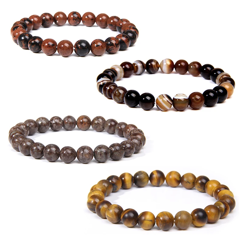 Minimalist 8MM Natural Bracelet for Women Men Tiger Eye Stripe Agates Snowflake Stone Beaded Bracelet Yoga Energy Men Jewelry