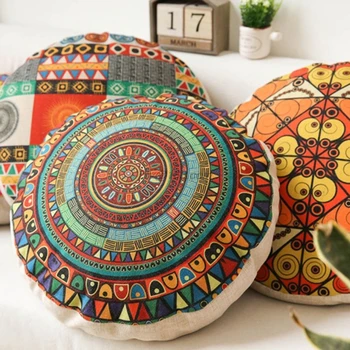

Chinese Style Mandala Large Round Floor Pillow Colorful Tribal Floral Print Meditation Seating Cushion Zipperd Boho Pouf