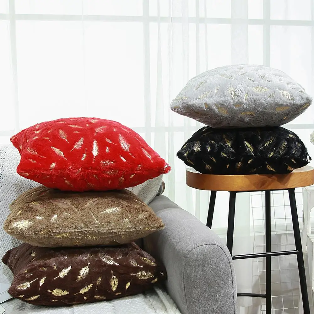

15Colors Decorative Plush Cushion Cover 45x45cm Gold Feather Pillow Case Home Decor Throw Pillows Cover Home Sofa Pillowcas 1pc
