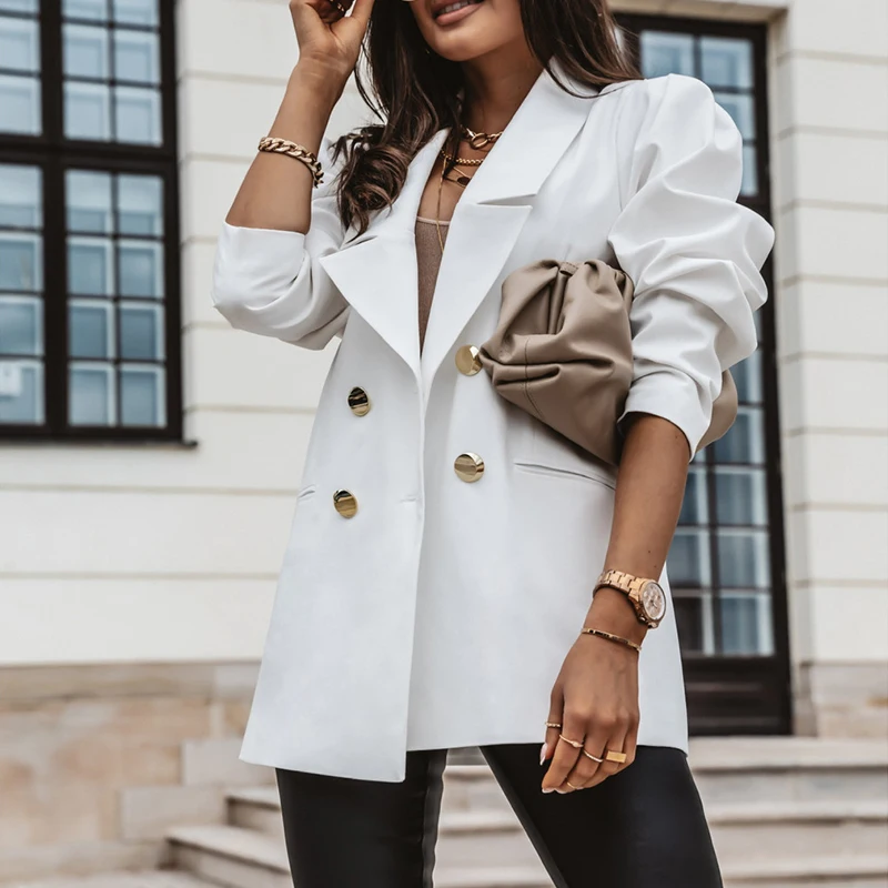 Autumn Elegant Double Breasted Office Blazer Formal Suit Coat For Women Lady Leisure Jacket 2020 Winter OL Blazers Fit Outwear