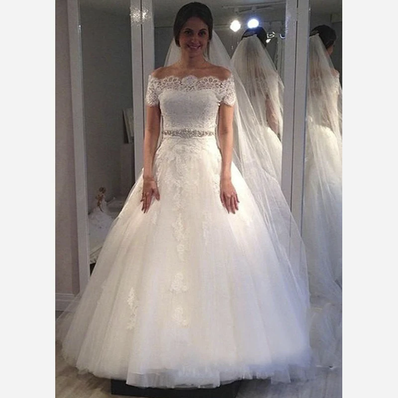 Vestito Da Sposa бальное платье с открытыми плечами свадебное коротким рукавом