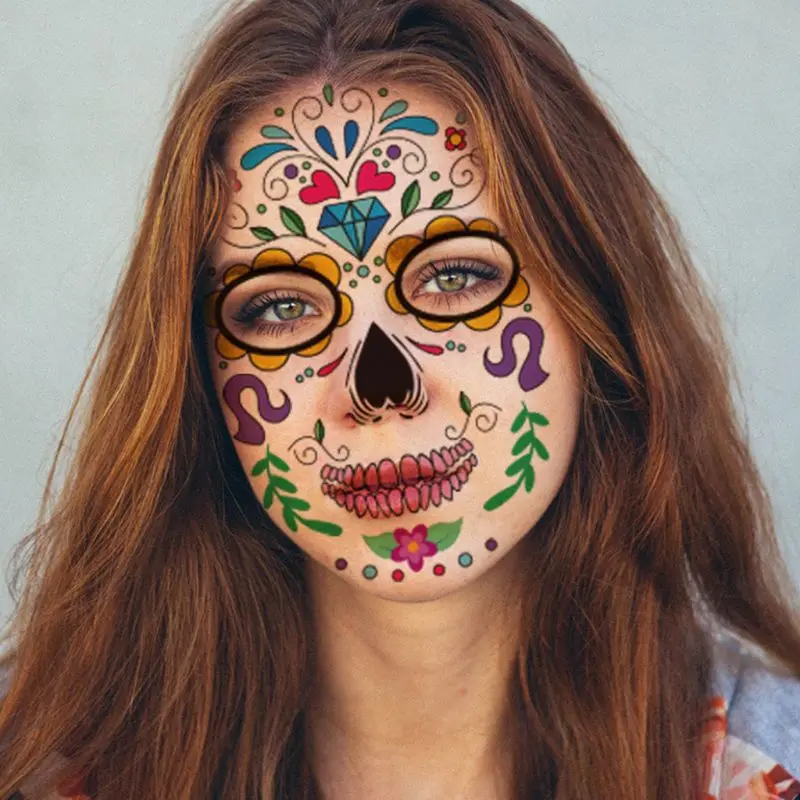 

Halloween Face Temporary Tattoos Stickers Day of the Dead Sugar Skull Floral Skeleton Mask Unisex Mexican Party Favor Supplies