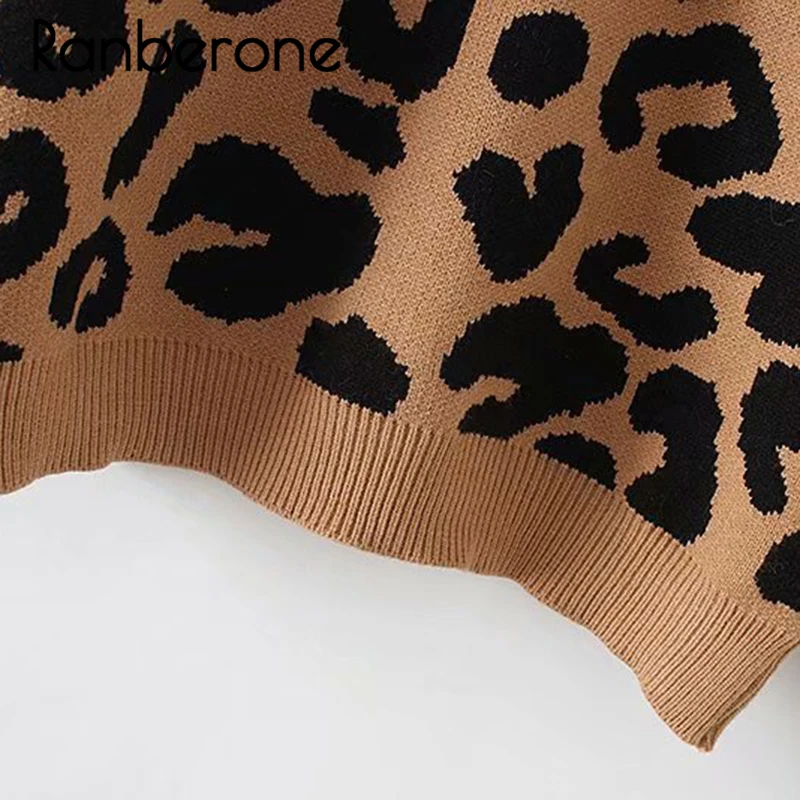 Ranberone Women Leopard Knitted Sweater Autumn Winter Animal Print Sweaters Thick Long Sleeve Female Pullovers Casual Tops Women Ranberone Women Leopard Knitted Sweater Autumn Winter Animal Print Sweaters Thick Long Sleeve Female Pullovers Casual Tops Women