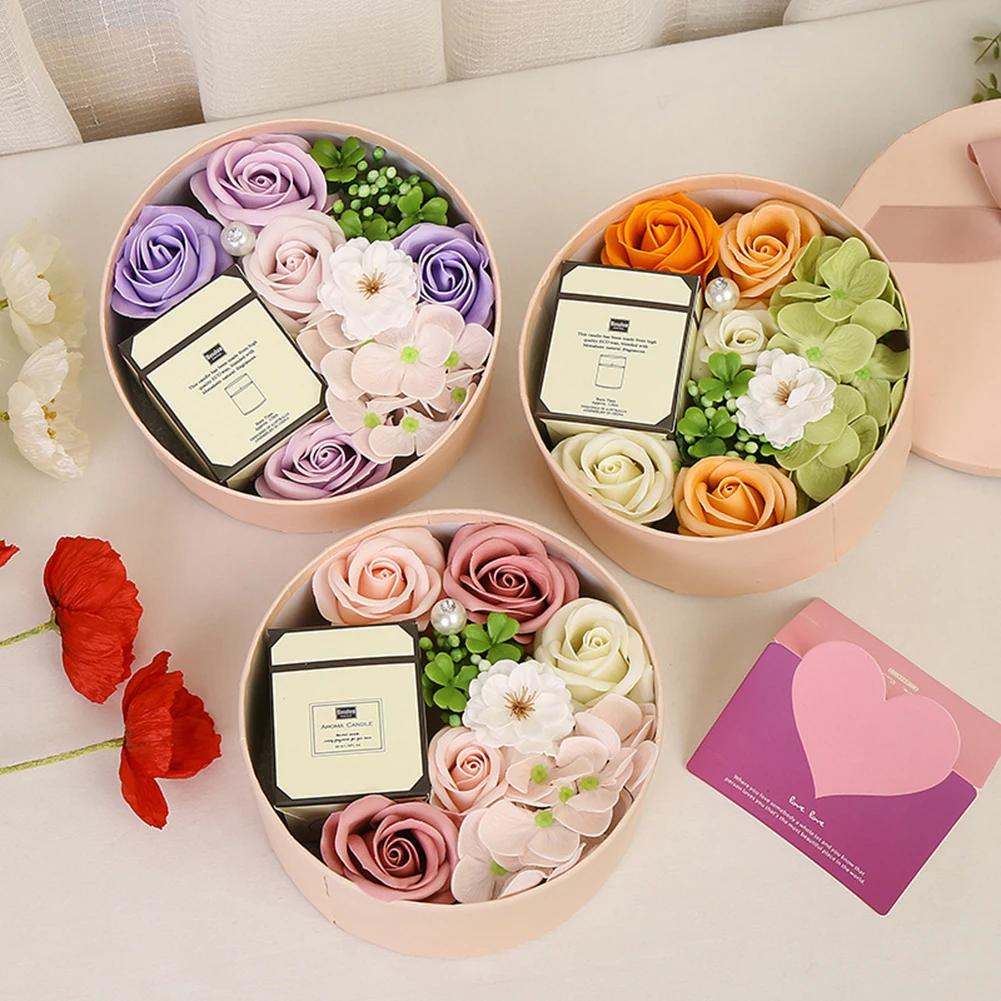 

Rose Soap Flower Gift Box Never Withered Artificial Rose Flower with Scented Candle for Valentine's Day Birthday Anniversary