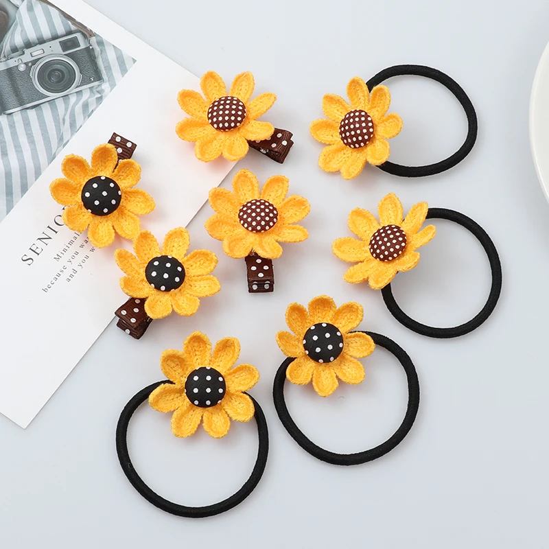 2pcs sunflower hairpin baby hair ring hair accessories elastic rubber band hair band girl tie hair rubber band Hair accessories