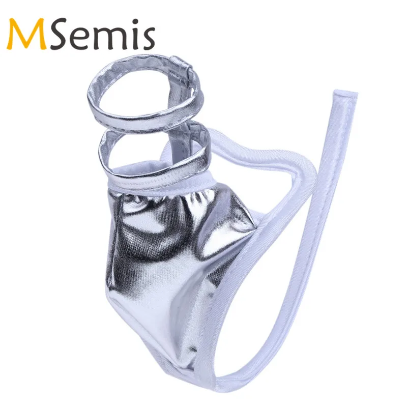 

Gay Swimwear Men C-string Thong Bikini Briefs Underwear Sexy Lingerie Male Thong Panties Patent Leather Crotchless Briefs Shorts