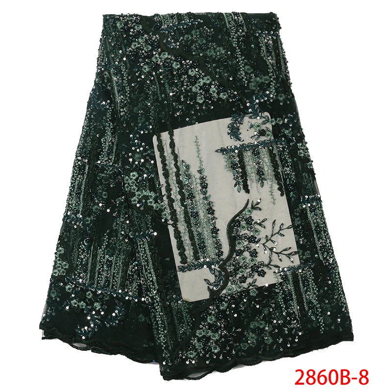 

2019 New Stock Green 5yards/Lot Hand Made Beads Sequin Embroidery Tulle Mesh Lace Fabric For Wedding Bridal Dress /Part QF2860B
