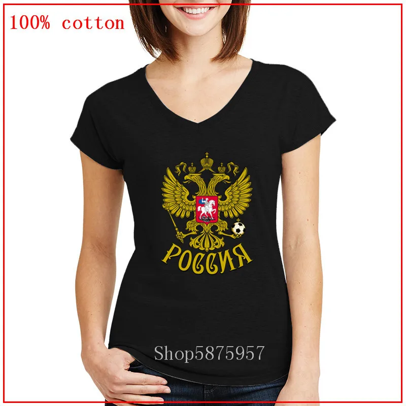 Футболка женская с эмблемой России и орла удобная тенниска из хлопка коротким