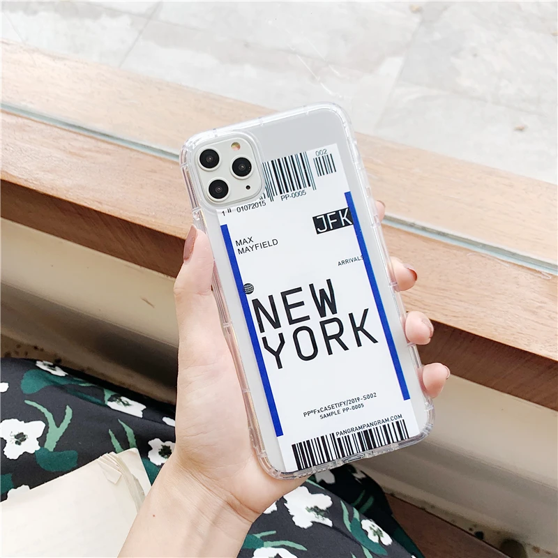 1 Ins US City Label штрих-код чехол для телефона для iPhone 11 Pro Xs MAX XR X 6 s 7 8 plus простая буква Нью-Йорк прозрачный мягкий кремний чехол - Цвет: 1