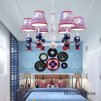 

Cartoon Creative Superman Chandelier Boys Bedroom Children's Room Lamp American Heroes Blue Chandelier