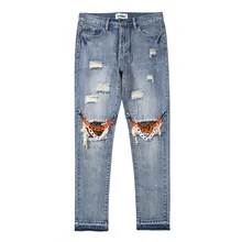 Pantalones vaqueros desgastados estilo Hip Hop para hombre, Jeans estilo Vibe, con cadena de rodilla, rasgados, rasgados, Estilo Vintage, Punk, nueva moda, 2021