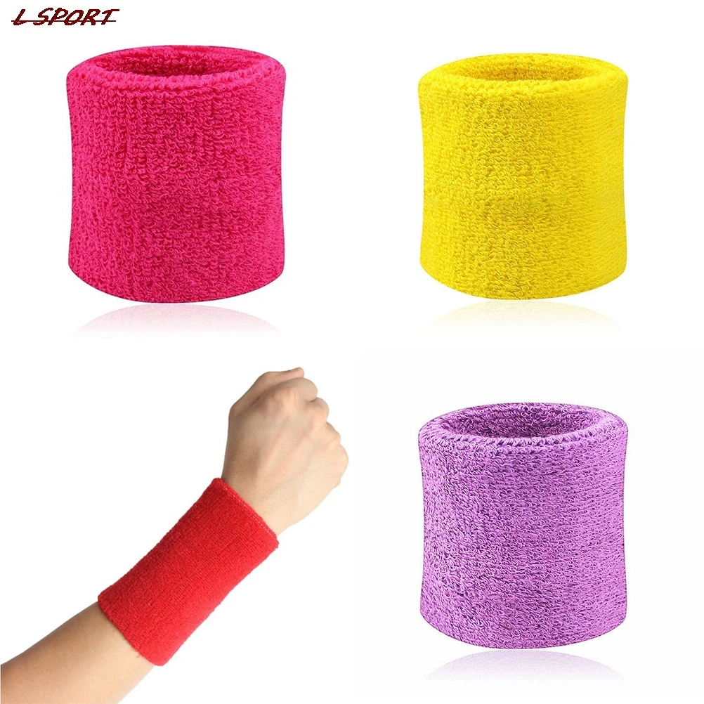 2PCS Colorful Cotton Unisex Sport Sweatband Wristband Wrist Protector Running Badminton Basketball Brace Terry Cloth Sweat Band