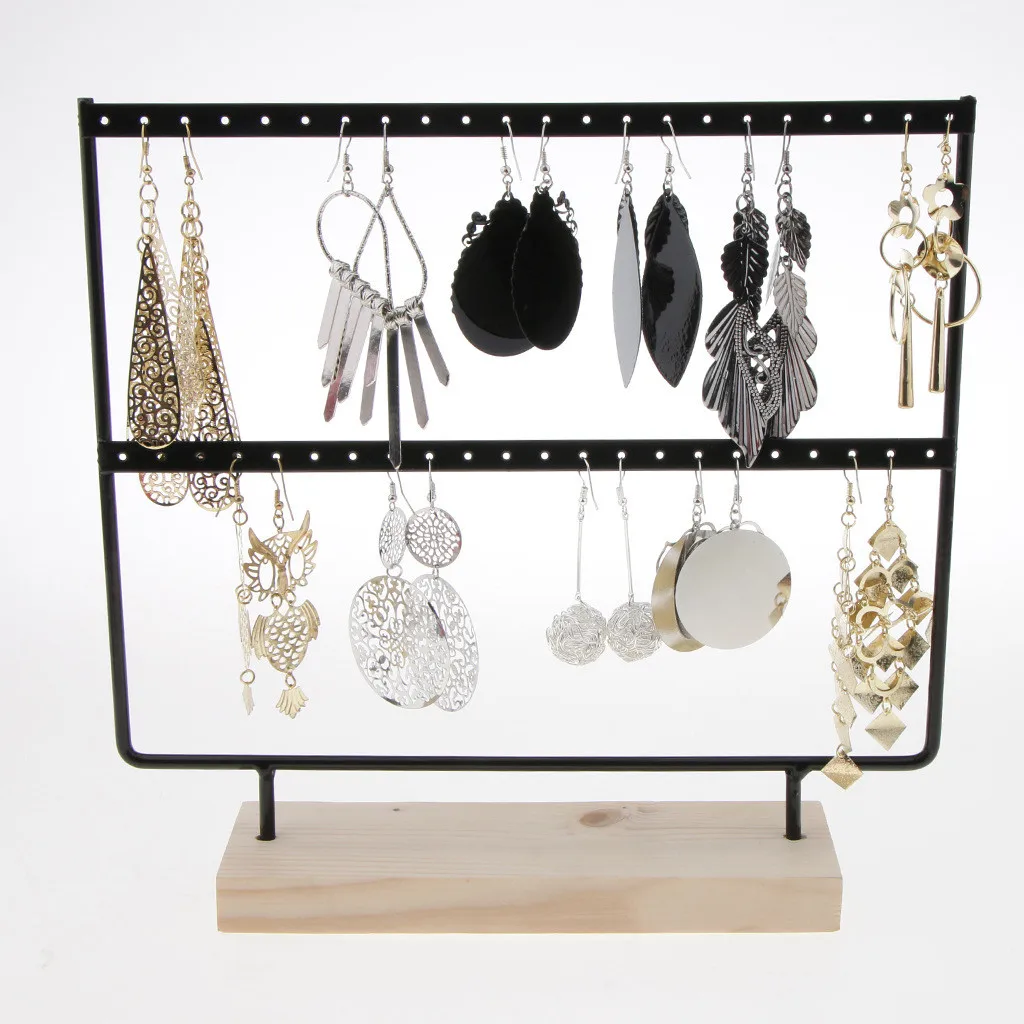 2020 Wood Base Metal Jewelry Holder Display Stand Dangle Earrings Hanging 44 Holes Beautiful Rack Hot | Дом и сад