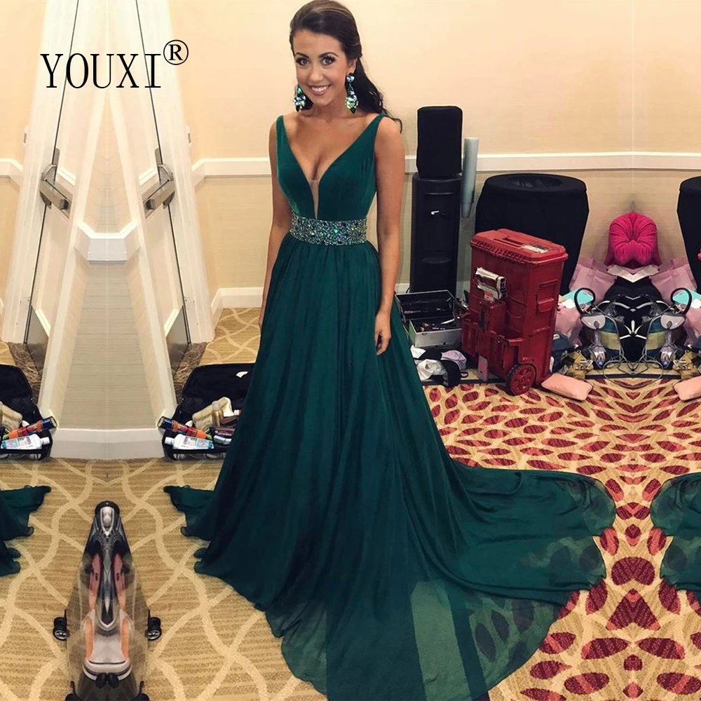 Сексуальное вечернее платье с V-образным вырезом ТРАПЕЦИЕВИДНОЕ шифоновое