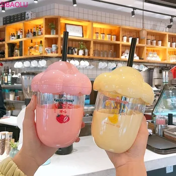

Creative Milk Tea Cup Water Cup Cute Girl Heart Plastic Water Cup Adult Straw Cup Funny Cup Gift Funny Coffee Cups