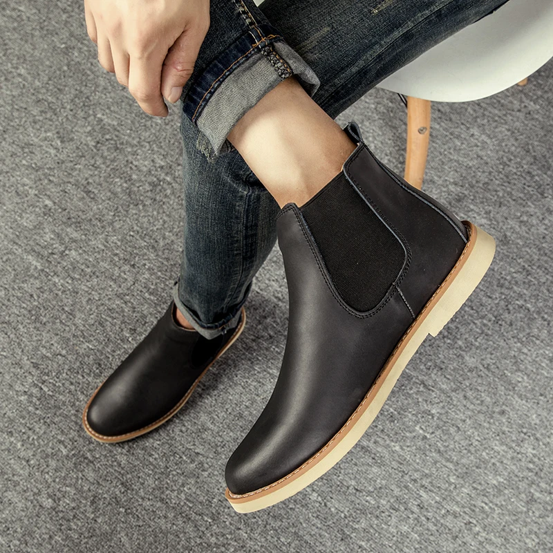 

Handmade Luxury Brand Cow genuine Leather Winter Men Boots Fashion Pointed Toe Wedding Chelsea Boots Vintage Motorcycle Boots a4