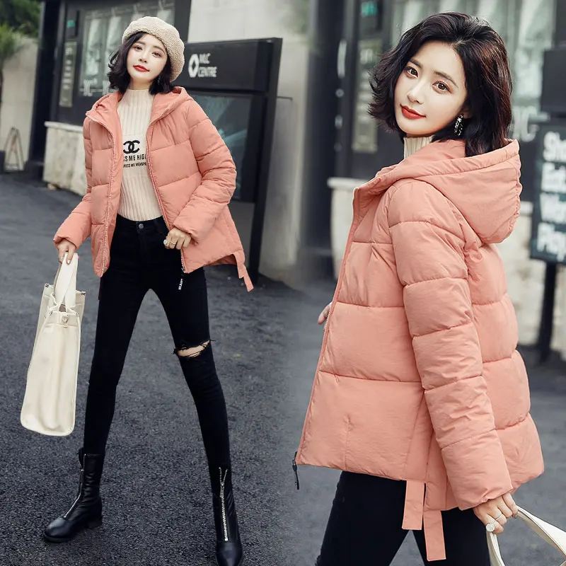 

2019 Autumn and Winter New Women's Parkas Korean Fashion Slim Solid Color Short Casual Womens Winter Coat Hooded Jacket 90s
