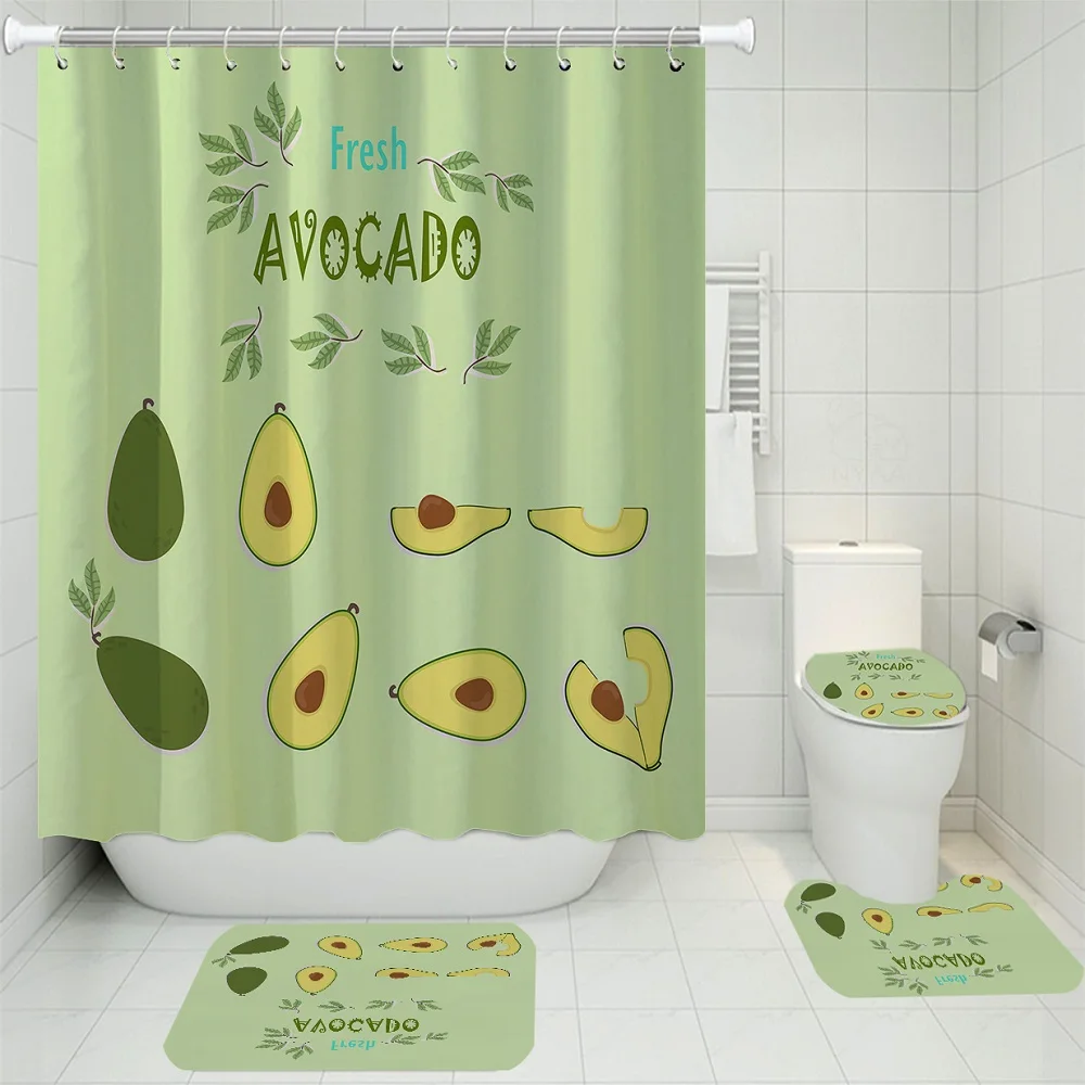 

Fruit shower curtain toilet cushion U-shaped cushion non-slip carpet waterproof shower curtain digital printing bathroom cover