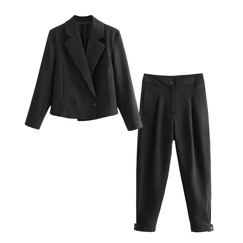 

Women's suit jacket women 2020 spring and autumn new simple and thin short suit high waist trousers two-piece suit