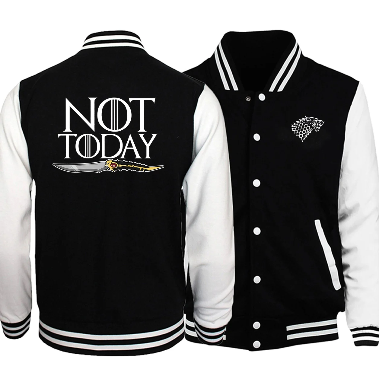 

2020 Spring Anime Game Of Thrones Not Today TV Show Jackets Men Fashion Baseball Jacket Plus Size Fitness Long Sleeve Hoodies