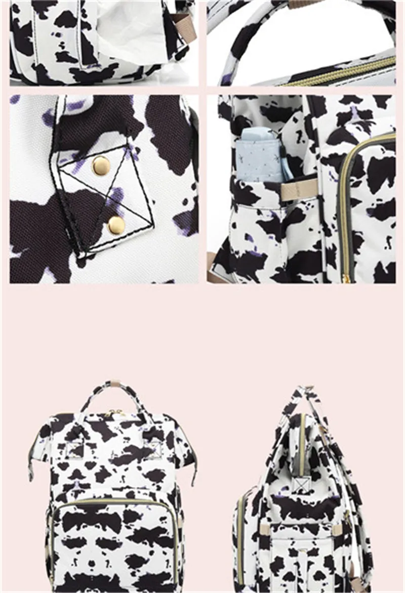 Fashion Lady Diaper Bags Cow Printed Baby Mummy Nappy Backpacks Multi-functional Large Capacity Family Travel Out Maternity Bags07