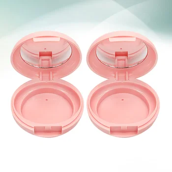 

1 Set of 2pcs Refillable Empty Loose Powder Box with Mirror Makeup Case Blusher Cosmetic Container DIY Beauty Tool Jar (Pink, N