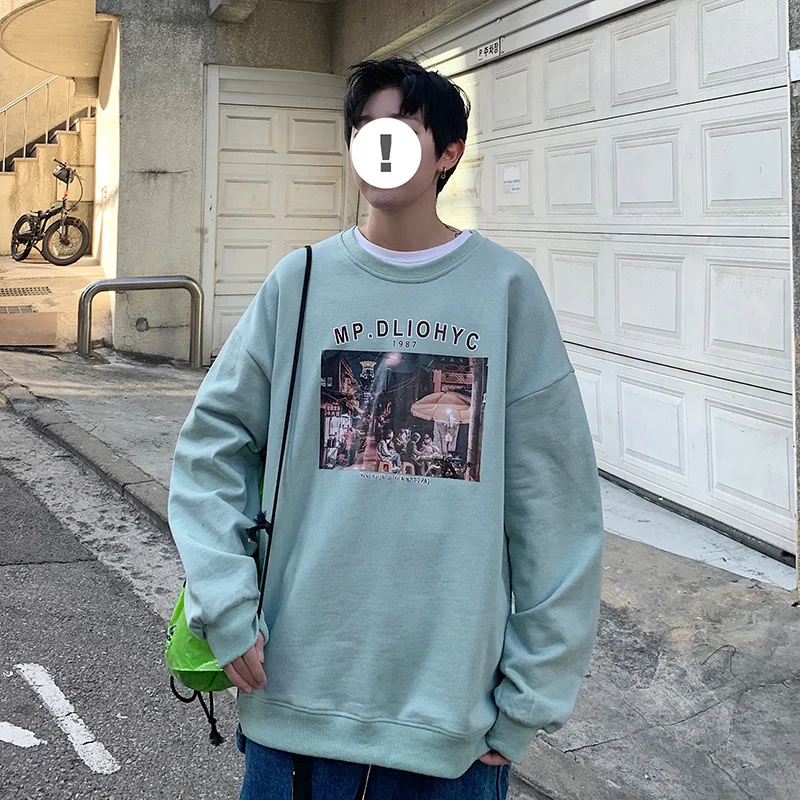 

2020 Spring And Autumn New Youth Popular Men's Print Loose Washed Sweatshirt Fashion Casual Round Neck Wild Pullover S-3XL