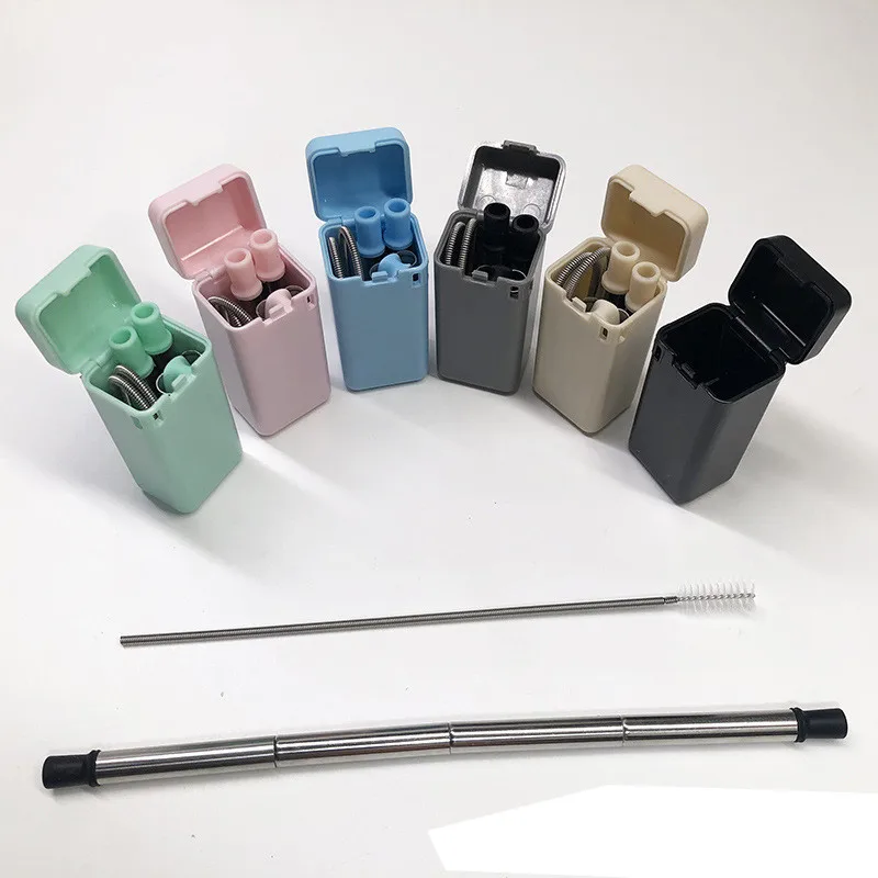 

TTLIFE Folding Reusable Metal Drinking Straw Brush Boxed Portable Cleaning Brush Set and Storage Box Bar Accessories