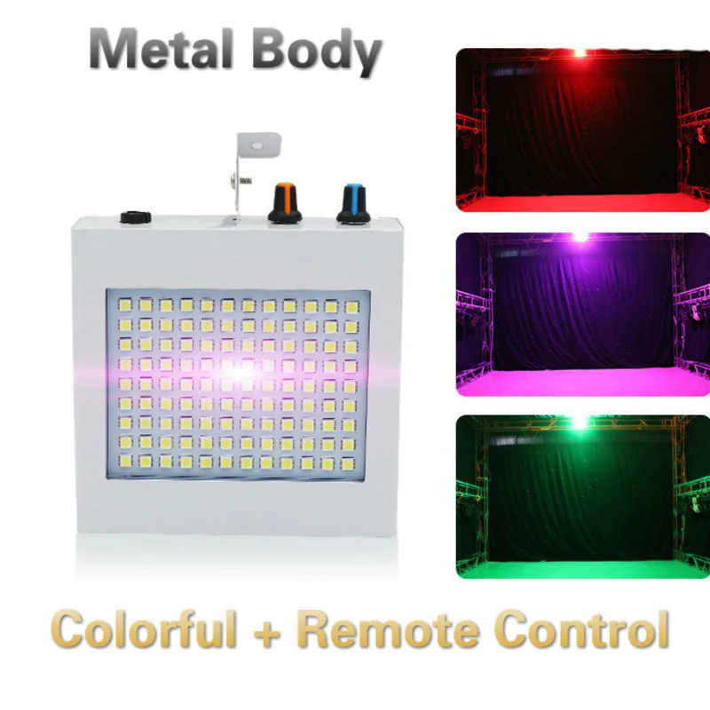 

Metal Body Strobe Lamp 108 LED RGB Flash Light Mini Stage Lighting Effect Sound Party Disco Lights For Home Party Strobo Lights