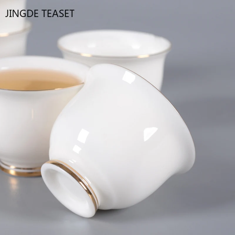 2pcs/lot Chinese Ceramic Teacup Suet Jade  Single Cup White Porcelain Tea Cups Teaware Accessories Master Cup Tea Bowl Drinkware