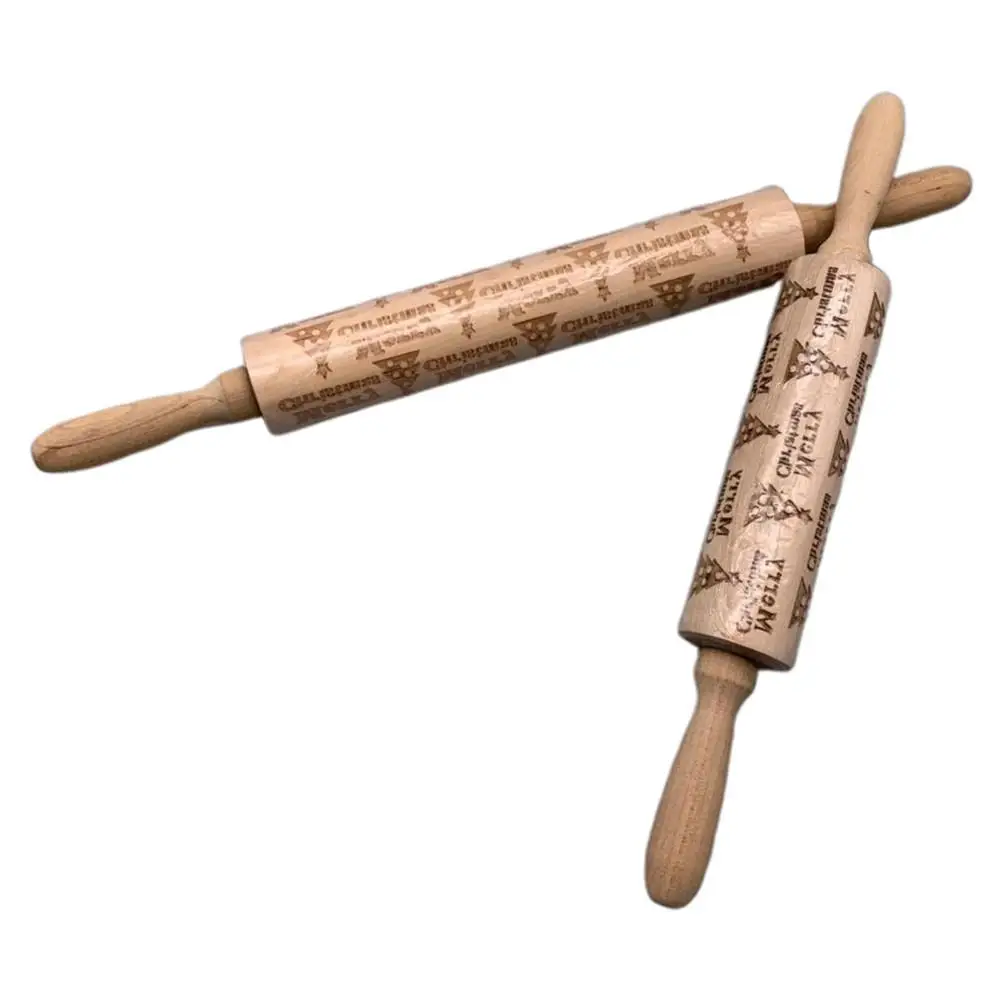 Snowflake Engraved Wood Embossed Roller Christmas Rolling Pin Baking Cookies Noodle Biscuit Fondant Cake Dough Roller Reindeer