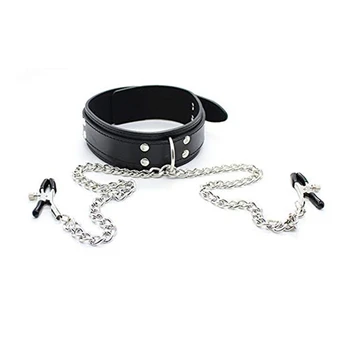 Faux Leather Choker Collar With Nipple Breast Clamp Clip Chain Couple SM Sex Toys For Woman Sex Tools For Couples Adult Games 2