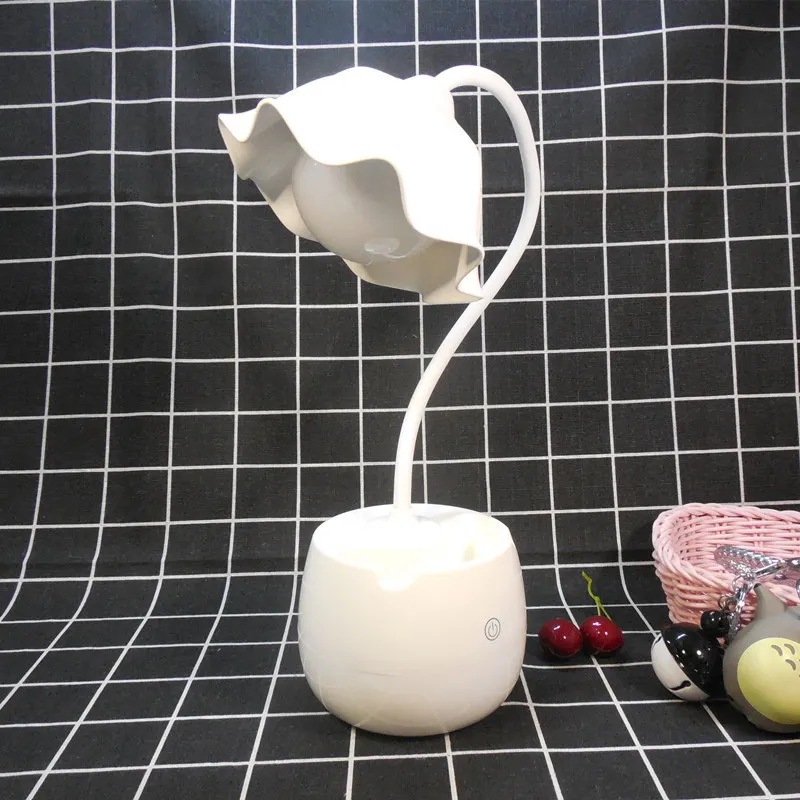 White Перезаряжаемый светодиодный Настольный светильник Usb настольная лампа с сенсорным управлением для спальни прикроватные детские лампы для чтения Детский обучающий светильник держатель для телефона - Цвет корпуса: White