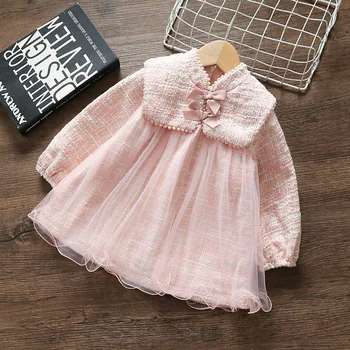 

Baby Dress Coat Girls Princess Jacket Bow Toddler Lace Dress Spring Autumn Fashion Coats Pink Clothes Party Dress Birthday Gift