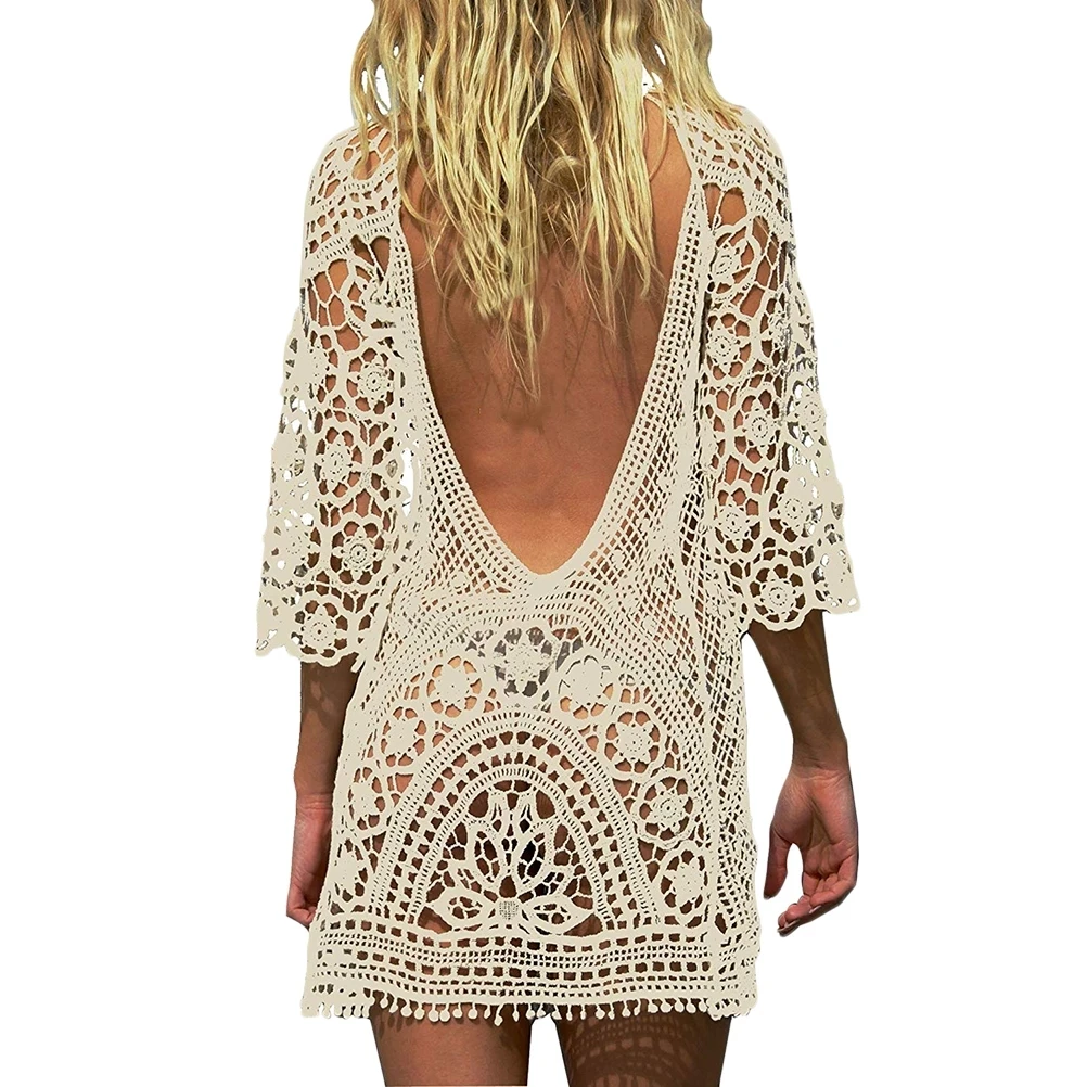 bathing suit wrap skirt Sexy Women’s Bathing Suit Cover Up Crochet Lace Bikini Bathing Suit Swimsuit Smock Knitting Swimwear Mesh Beach Dress Tunic Robe long flowy beach dress