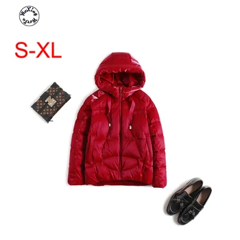 

2020 bright white duck down women's short casual loose fashion warm Hooded down jacket S to XL