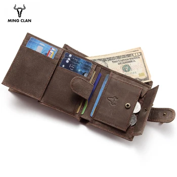 

Men Wallets Short Purse Genuine Crazy Horse Leather Wallet with Coin Pocket