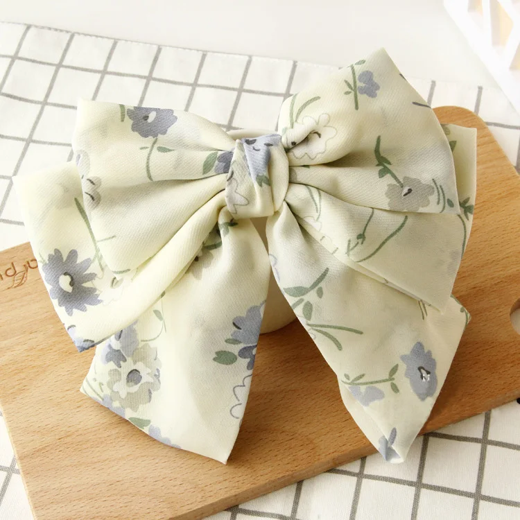 New Women Large Bow Barrette Korean Japan Three Layers Chiffon Hair Bow Spring Hair Clip Sweet Floral Hairpin for Girls