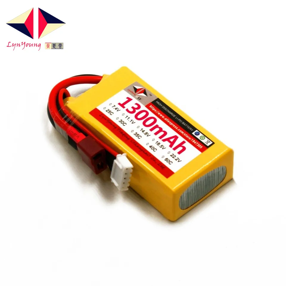 

LYNYOUNG Lipo battery 1300mAh 14.8V 25C 4S for RC Helicopter Drone