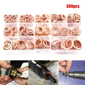 

300pcs Copper Washers M5-M20 Copper Washer Gasket Set Flat Ring Seal Assortment Kit With Box Durable Tools