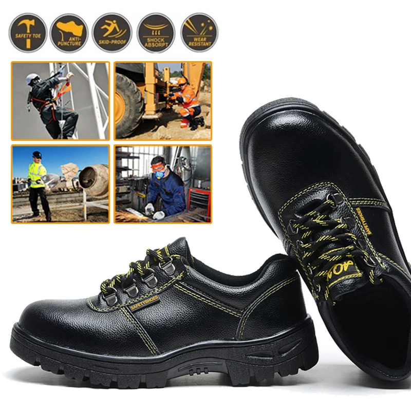 

FZNYL Men Soft Leather Safety Shoes Classic Black Steel Toe Anti-puncture Anti-smashing Insulation Protective Work Footwear