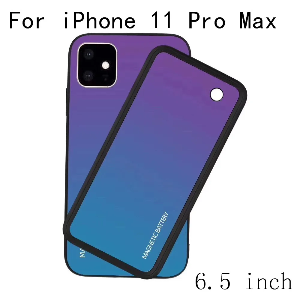 5000 мАч для iPhone 11 Pro Max, беспроводной магнитный чехол для зарядного устройства, тонкий ударопрочный чехол из закаленного стекла - Цвет: i11 Pro Max-Purple