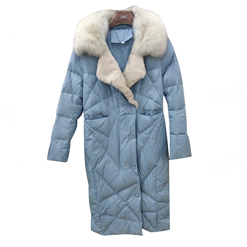 Лоскутные меховые куртки с Аргайлом, хлопковые женские пальто с воротником с лацканами, с длинным рукавом, с высокой талией, тонкие осенне-зимние пальто, женская мода - Цвет: blue